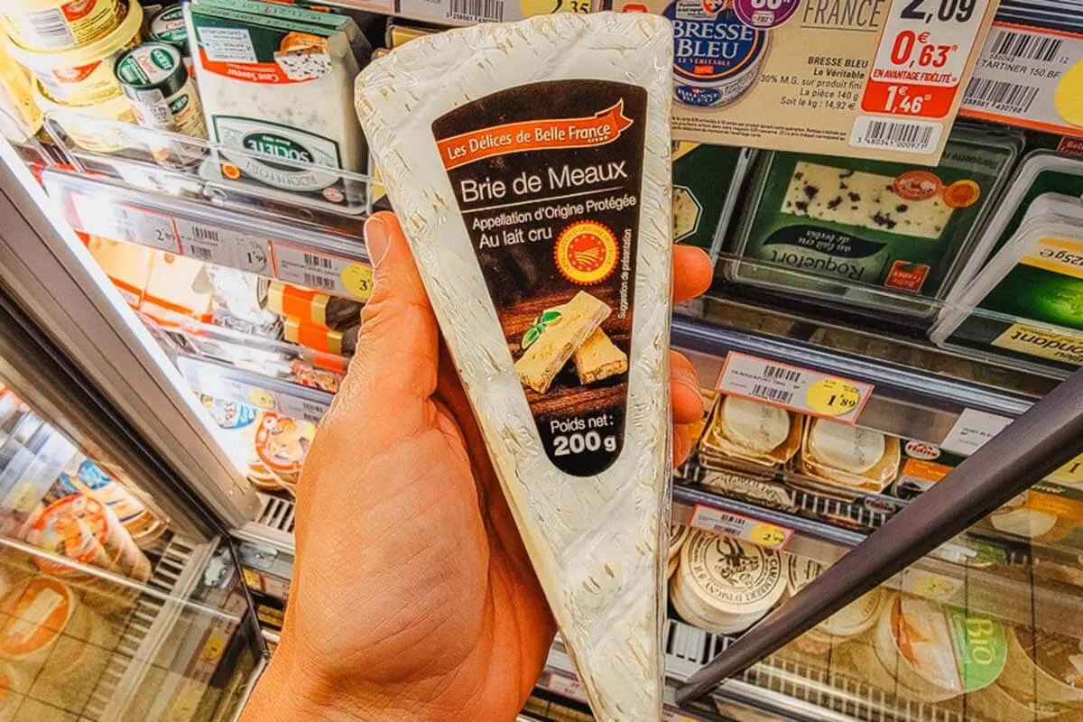 Brie de Meaux cheese at a grocery store in France