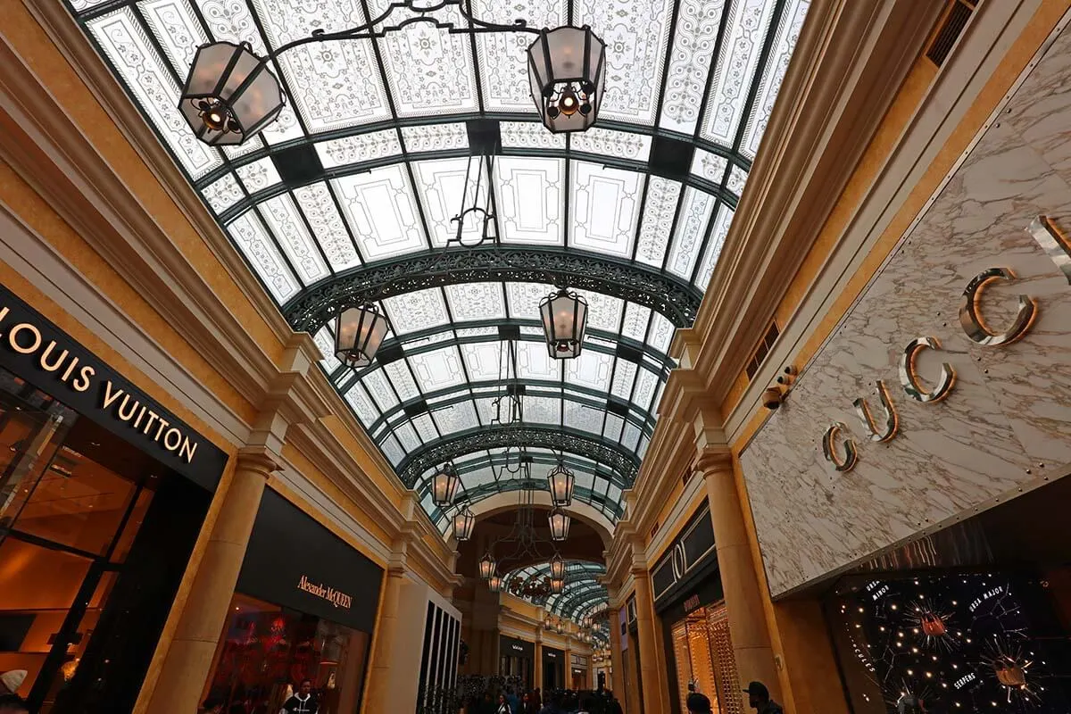 Italian-style shopping gallery and fashion boutiques at Bellagio hotel in Las Vegas