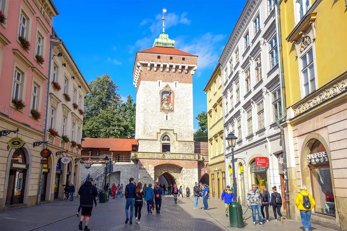 Florianska Street and St Florian Gate in Krakow, Poland