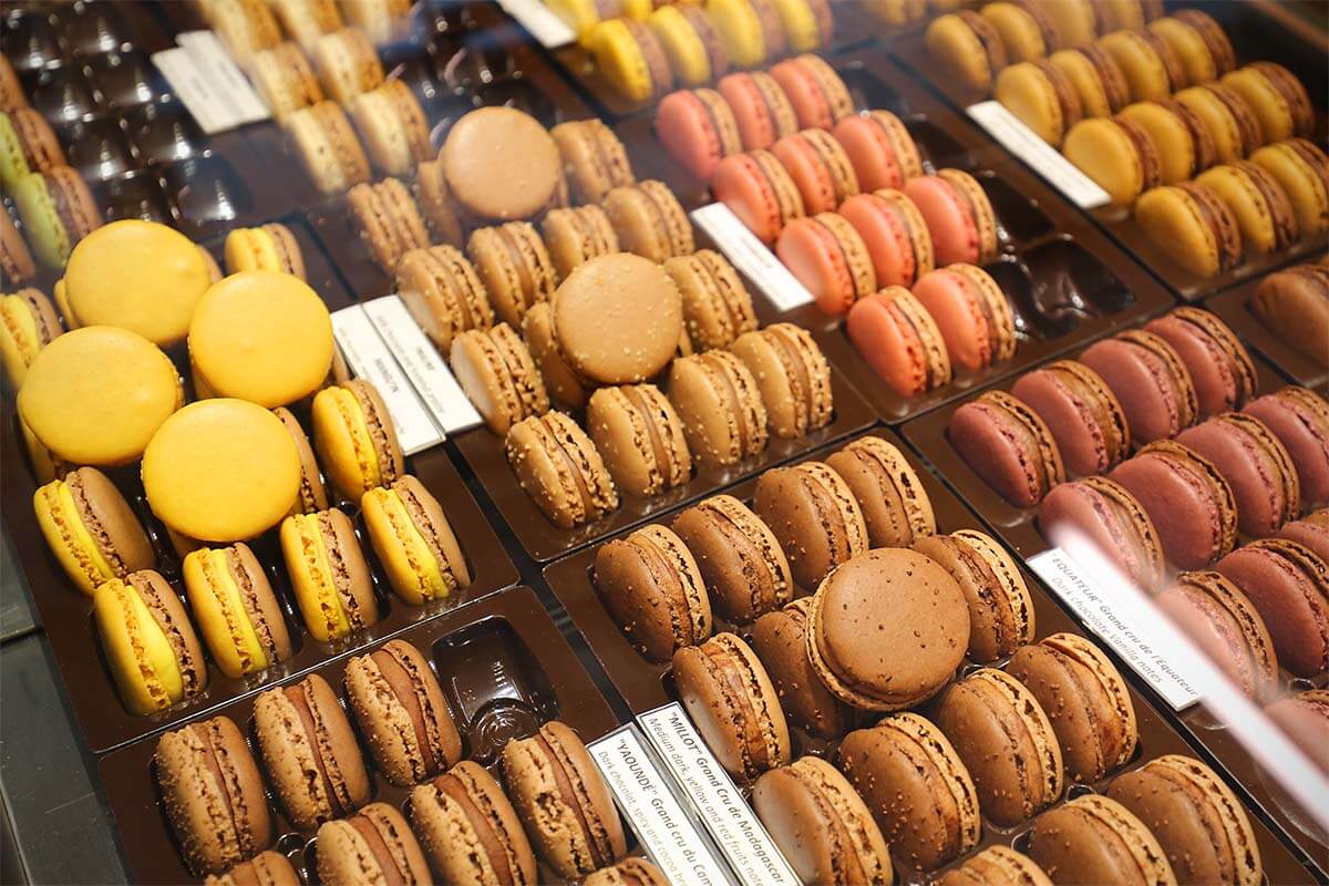 French Macarons for sale at a specialized shop in Paris France