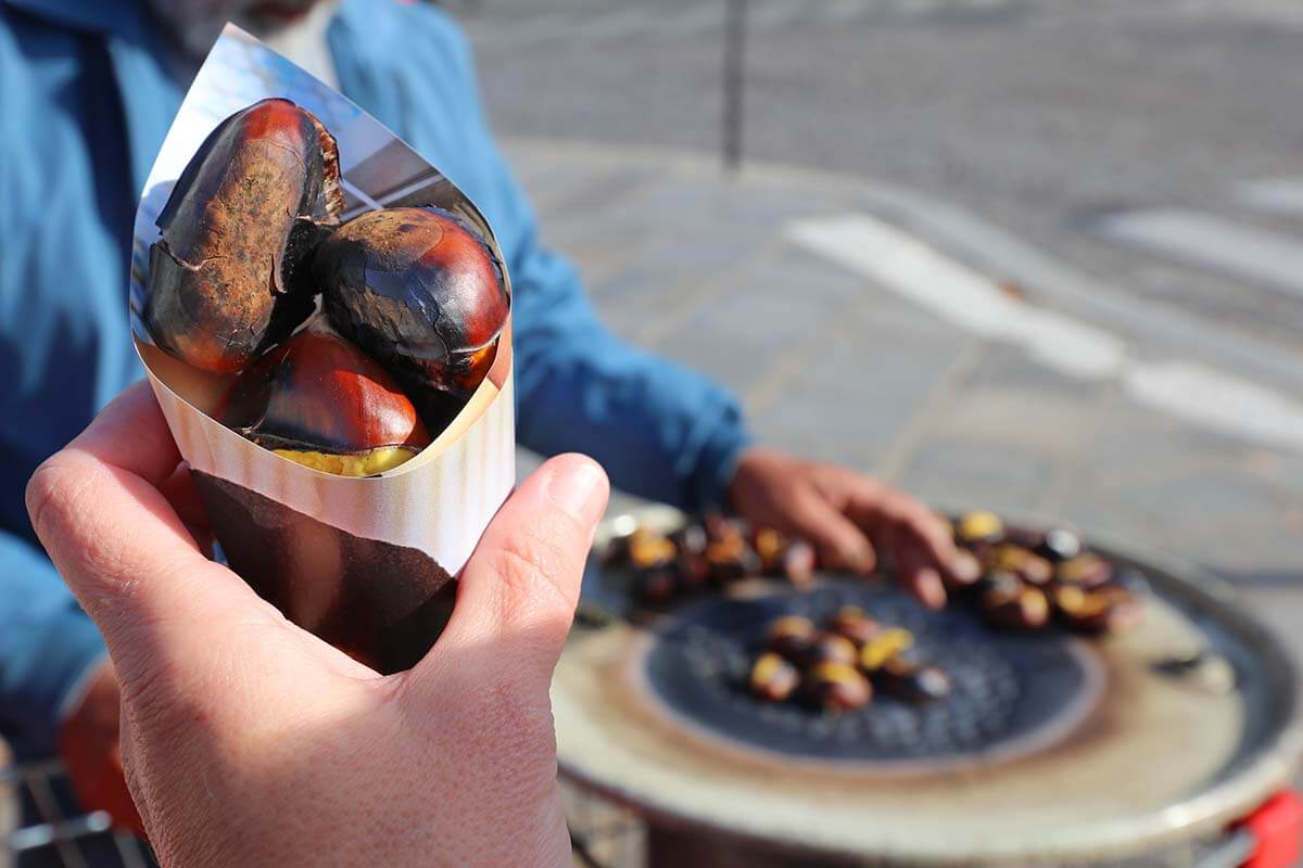 French roasted chestnuts in Paris France