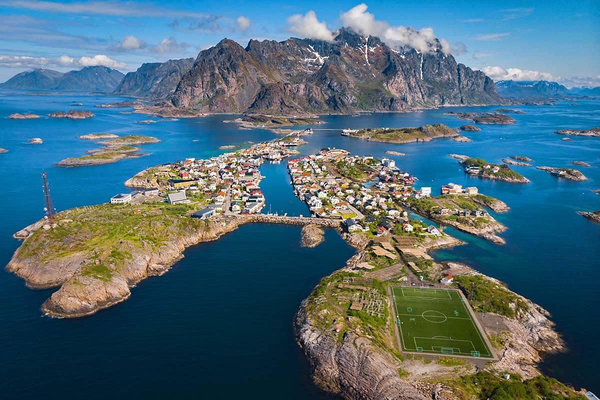Henningsvaer football field - most famous places in Lofoten Islands Norway