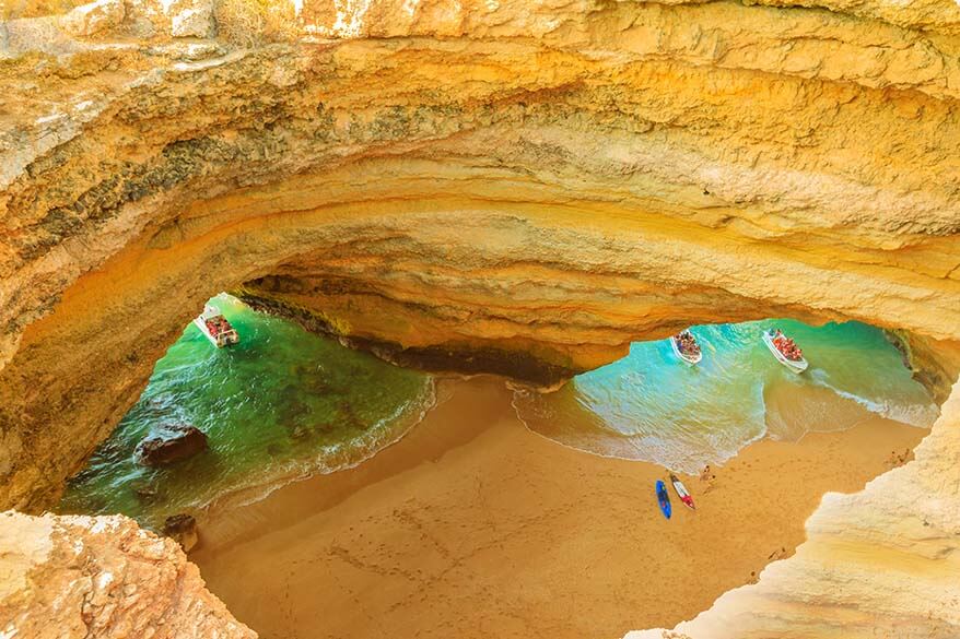 Kayaks inside Benagil Cave