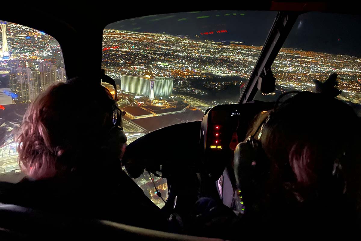 Las Vegas helicopter ride above the Strip at night