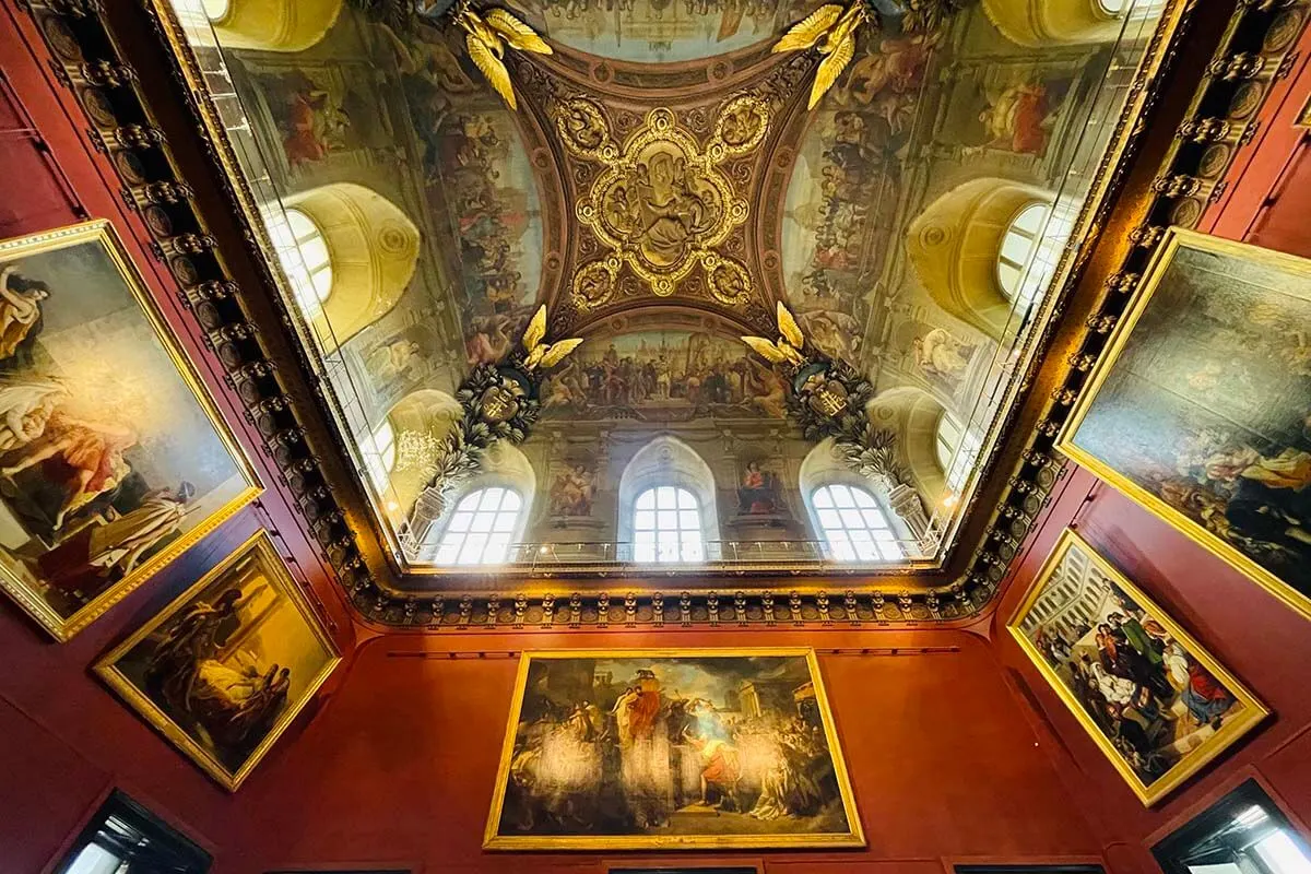 Louvre Denon wing room 701 - ornate ceiling with French 19th century paintings