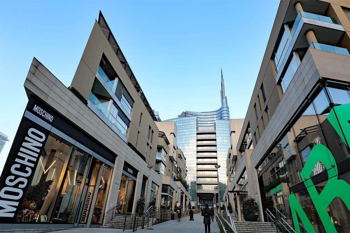 Luxury fashion stores in Porta Nuova district in Milan Italy