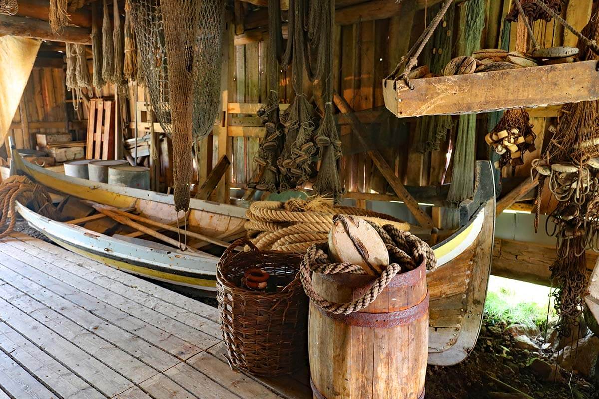 Old fishing equipment at Nusfjord Museum in Lofoten Norway