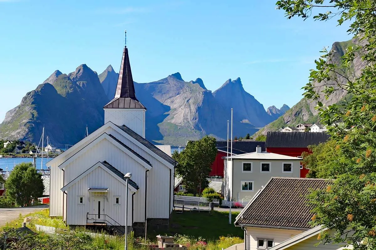 Reine village church in Lofoten Norway