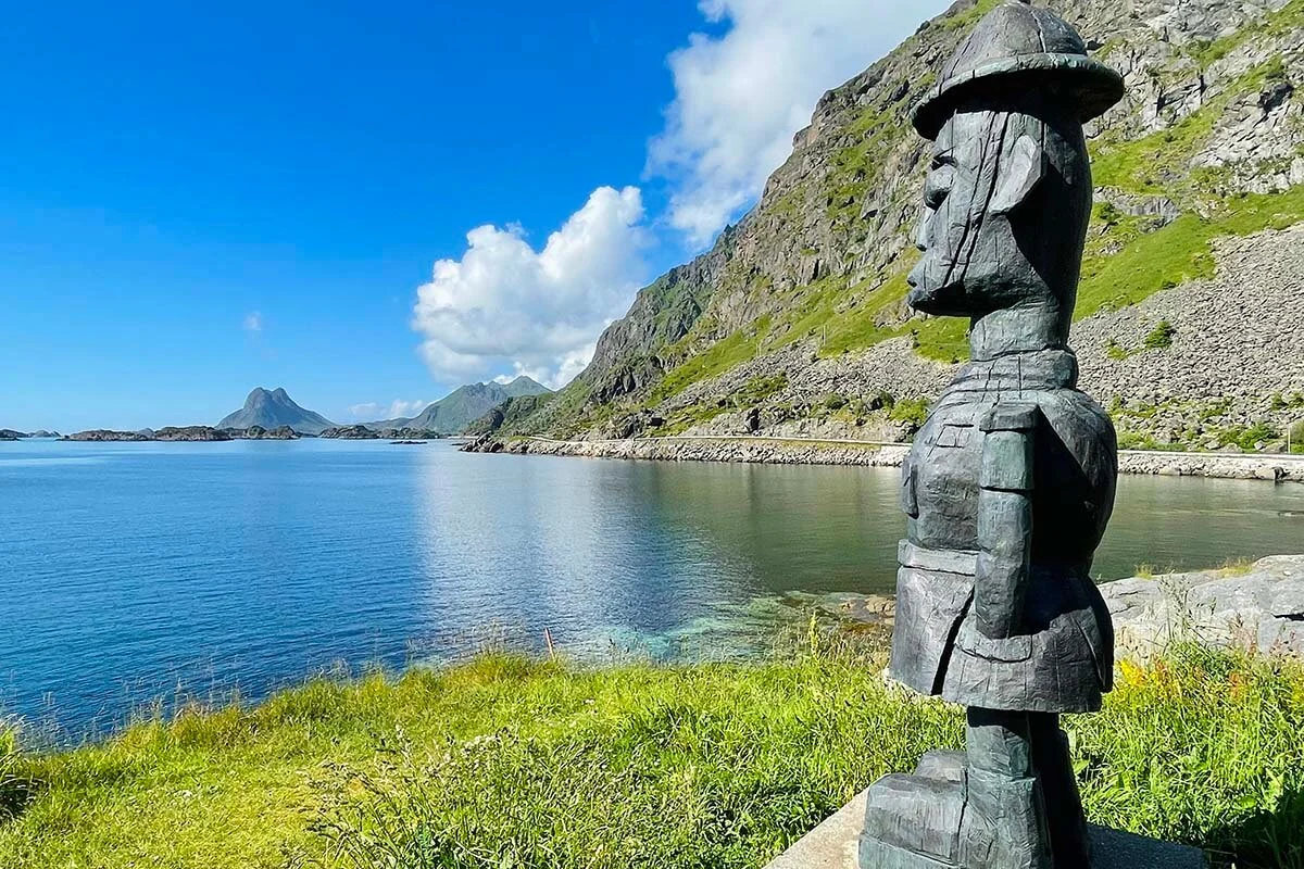 Tourist sculpture (Turisten) on Steineveien in Stamsund, Lofoten, Norway