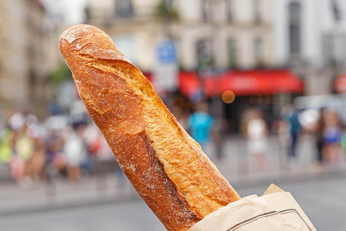 Traditional French baguette from a bakery in Paris