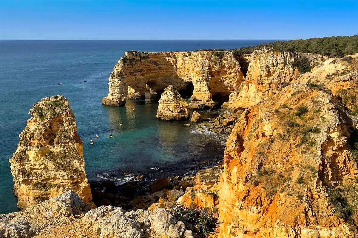 Coastal cliffs at Praia da Marinha in the Algarve in April
