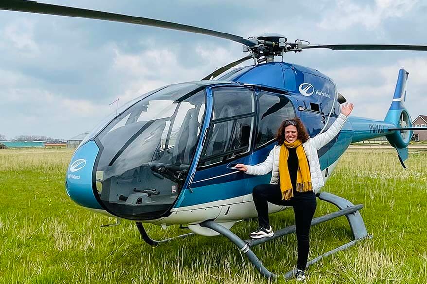 Jurga in front of a helicopter in Lisse Netherlands