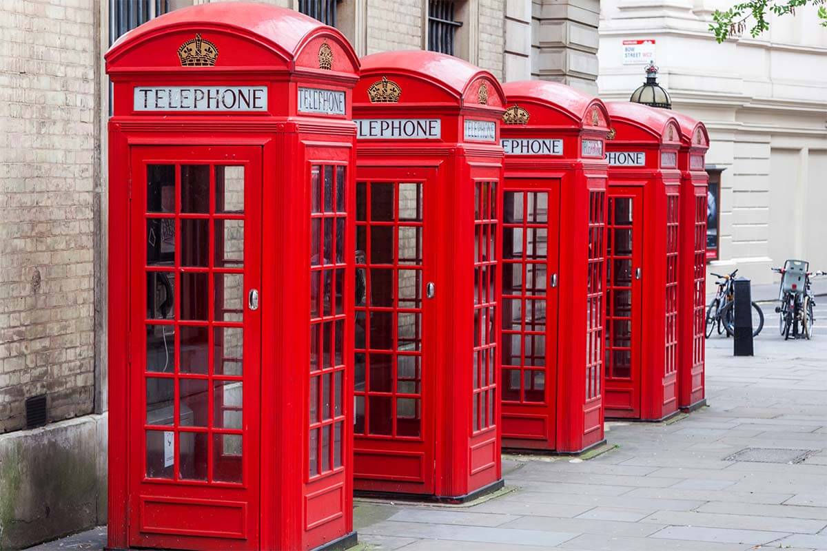 Red phone booths in London UK