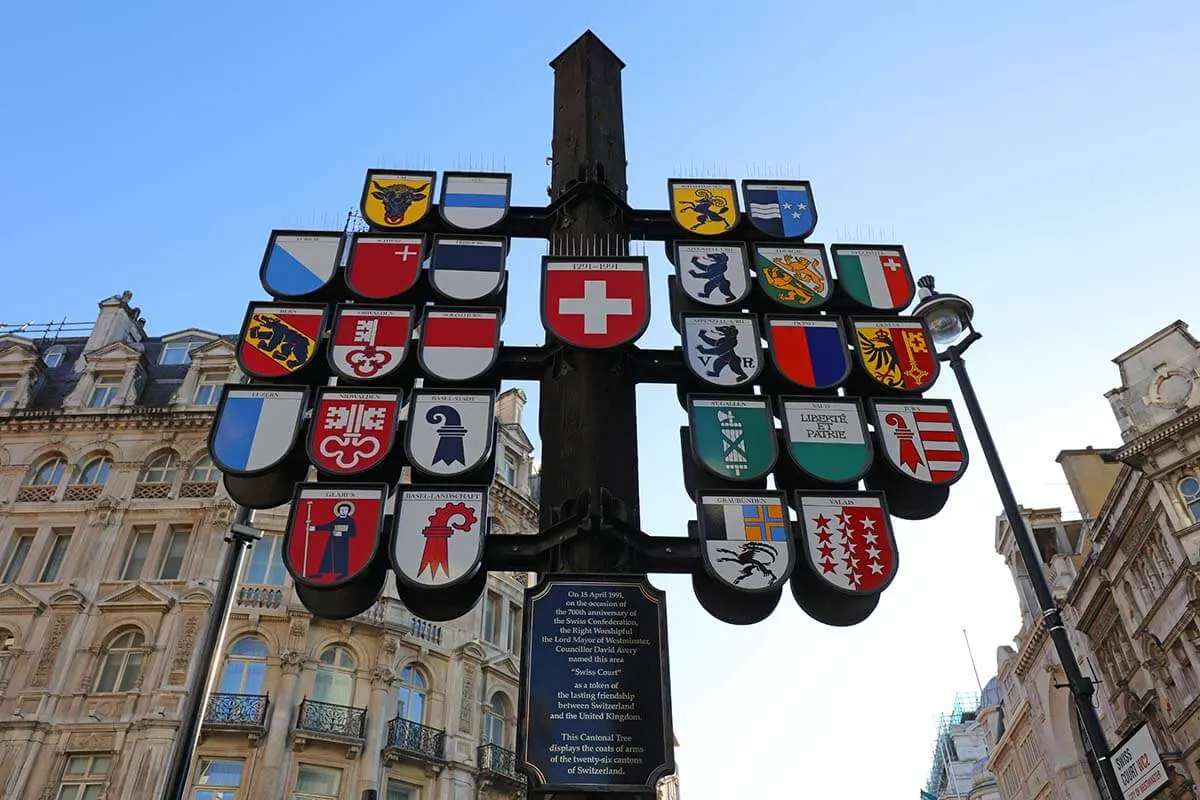 Swiss Court on Leicester Square in London UK