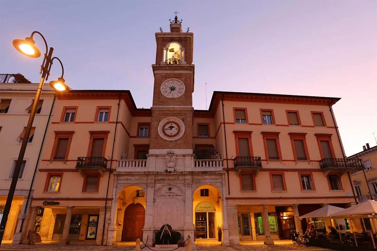 Torre dell’Orologio on Piazza Tre Martiri in Rimini Italy