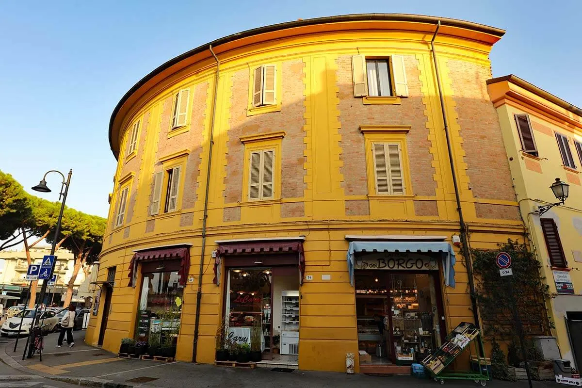 Yellow building at Borgo di San Giuliano in Rimini Italy