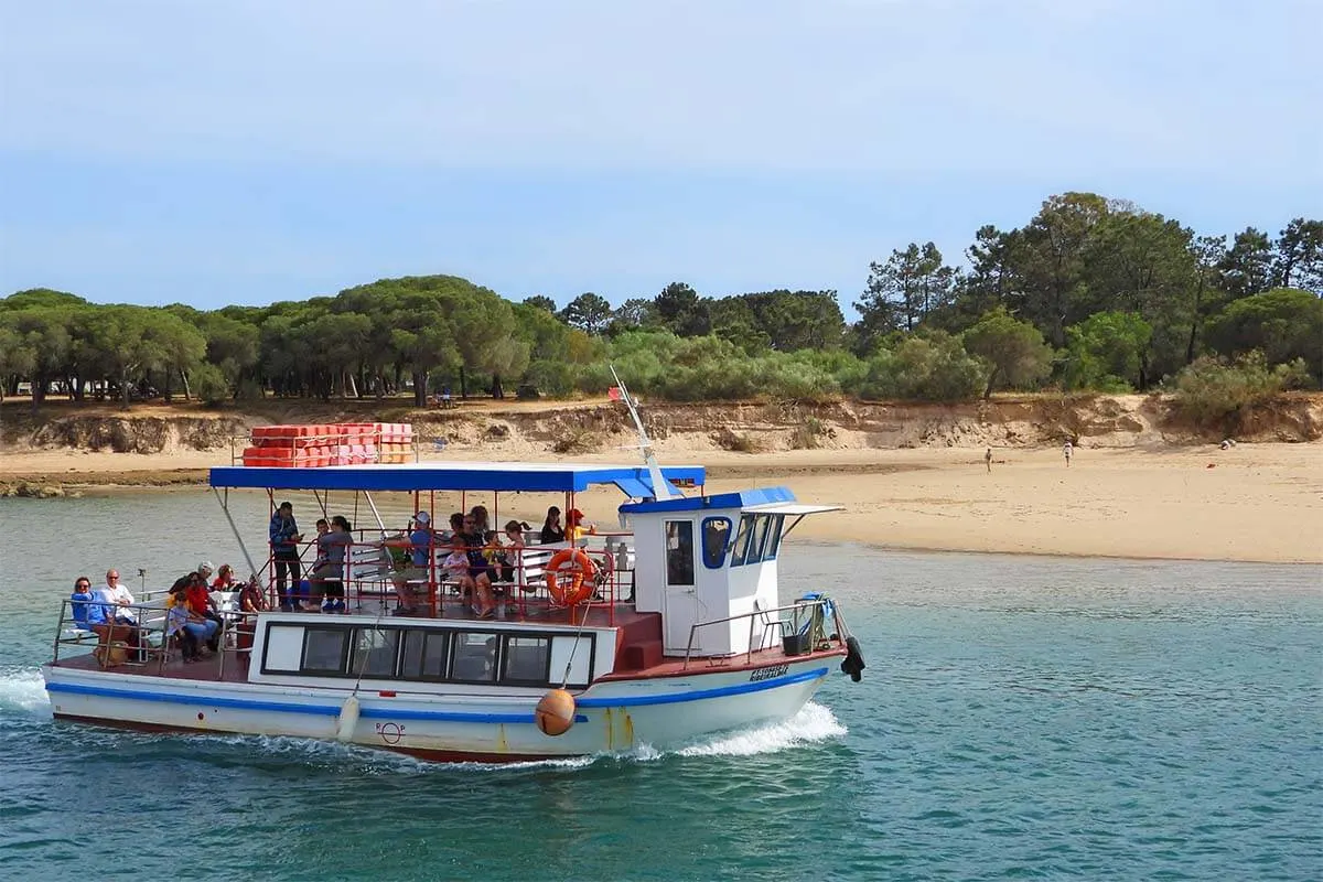 Boat near Tavira Island in Ria Formosa Natural Park in Portugal