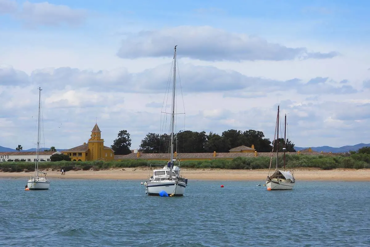 Boats on Ria Formosa lagoon near Tavira Portugal