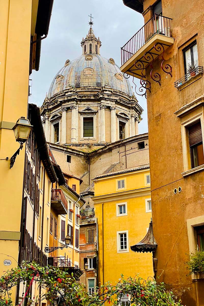Colorful buildings in Rome as seen on our food tour