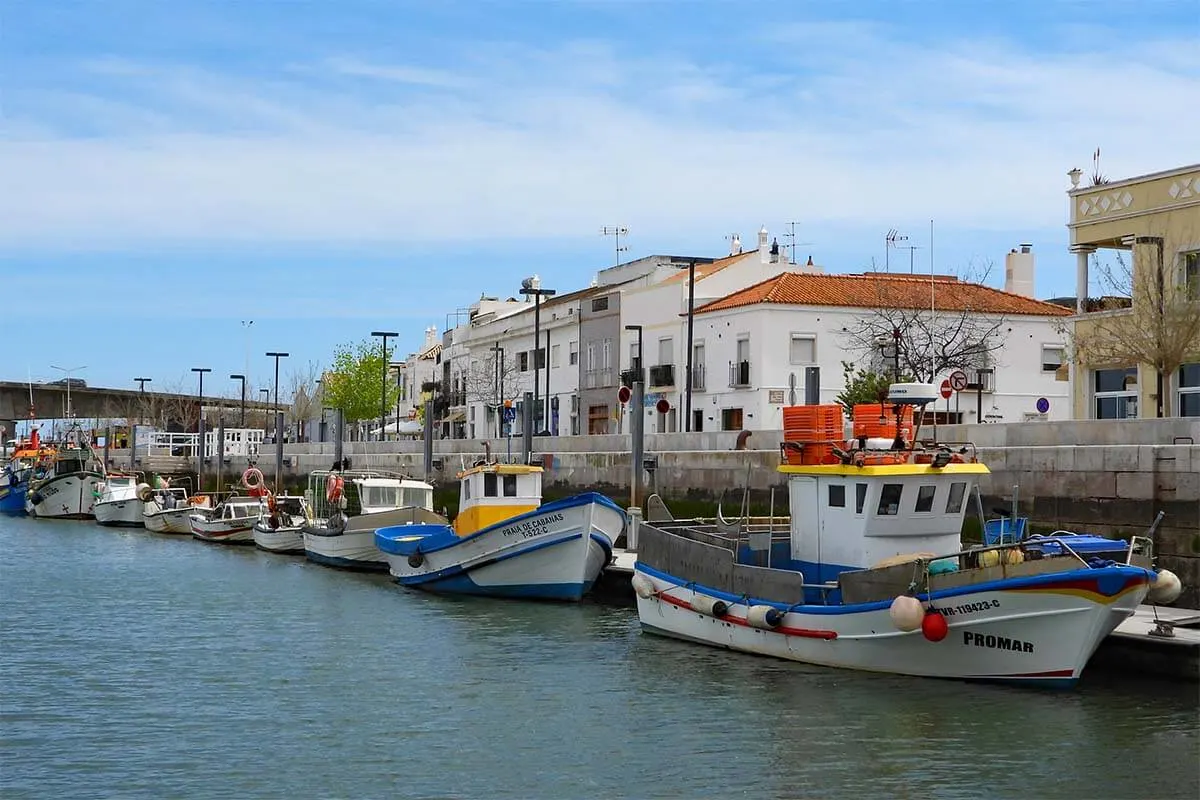 Fishing boats on River Gilao in Tavira Portugal