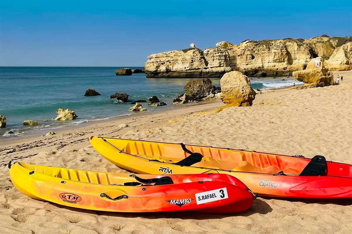 Kayaks on St Rafael Beach in Albufeira Portugal