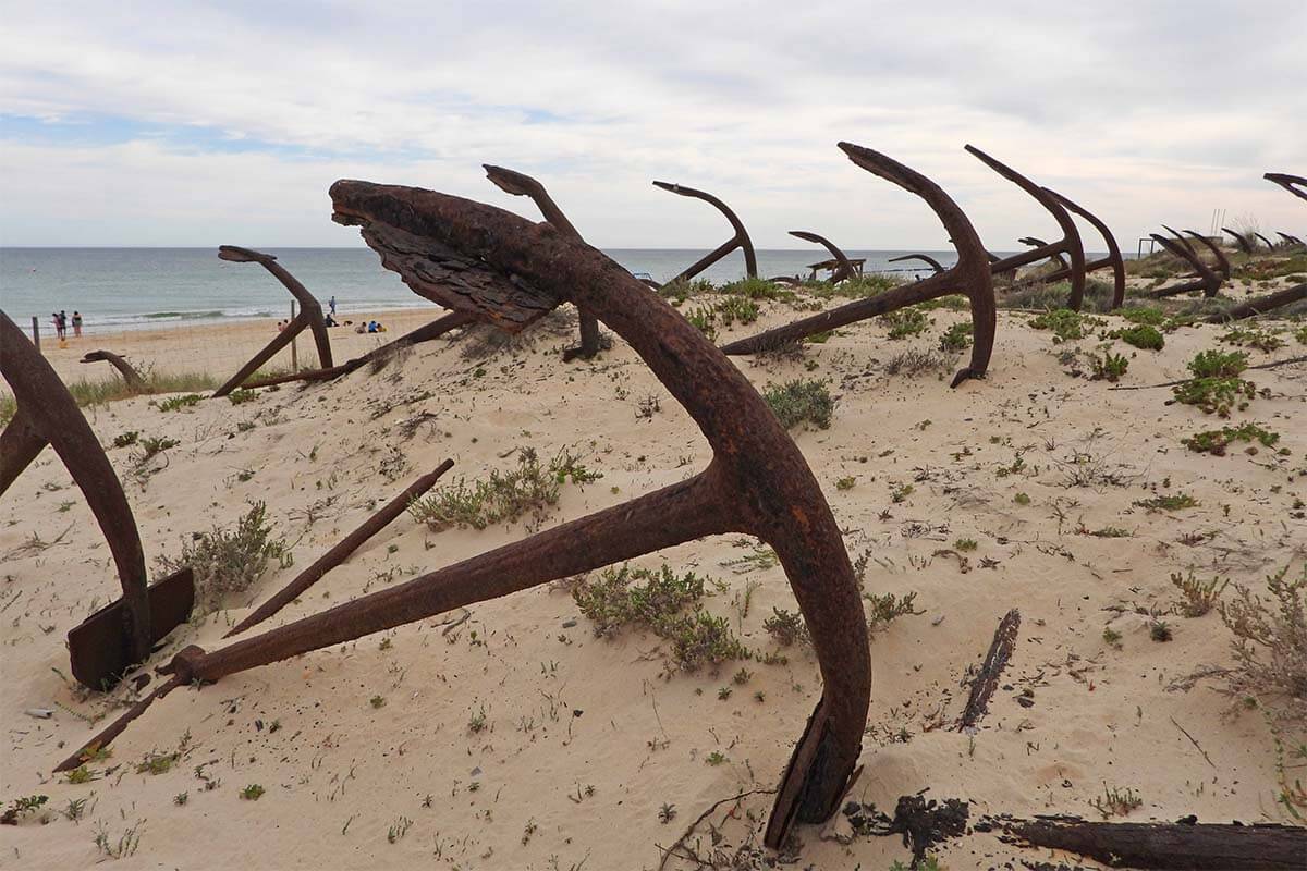 Praia do Barril Anchor Graveyard (Cemitério das âncoras) on Tavira Island in Portugal