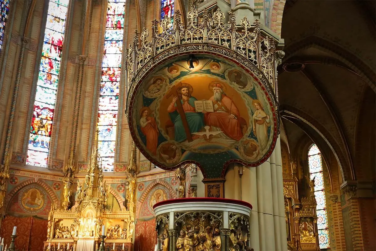 Pulpit and altar of Maria van Jesse Church in Delft