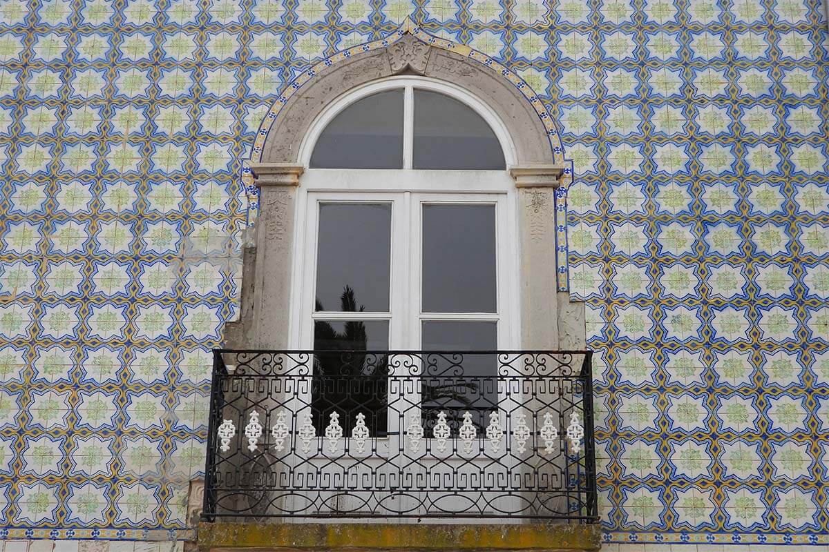 Traditional Portuguese building with azulejo tiles in Tavira old town