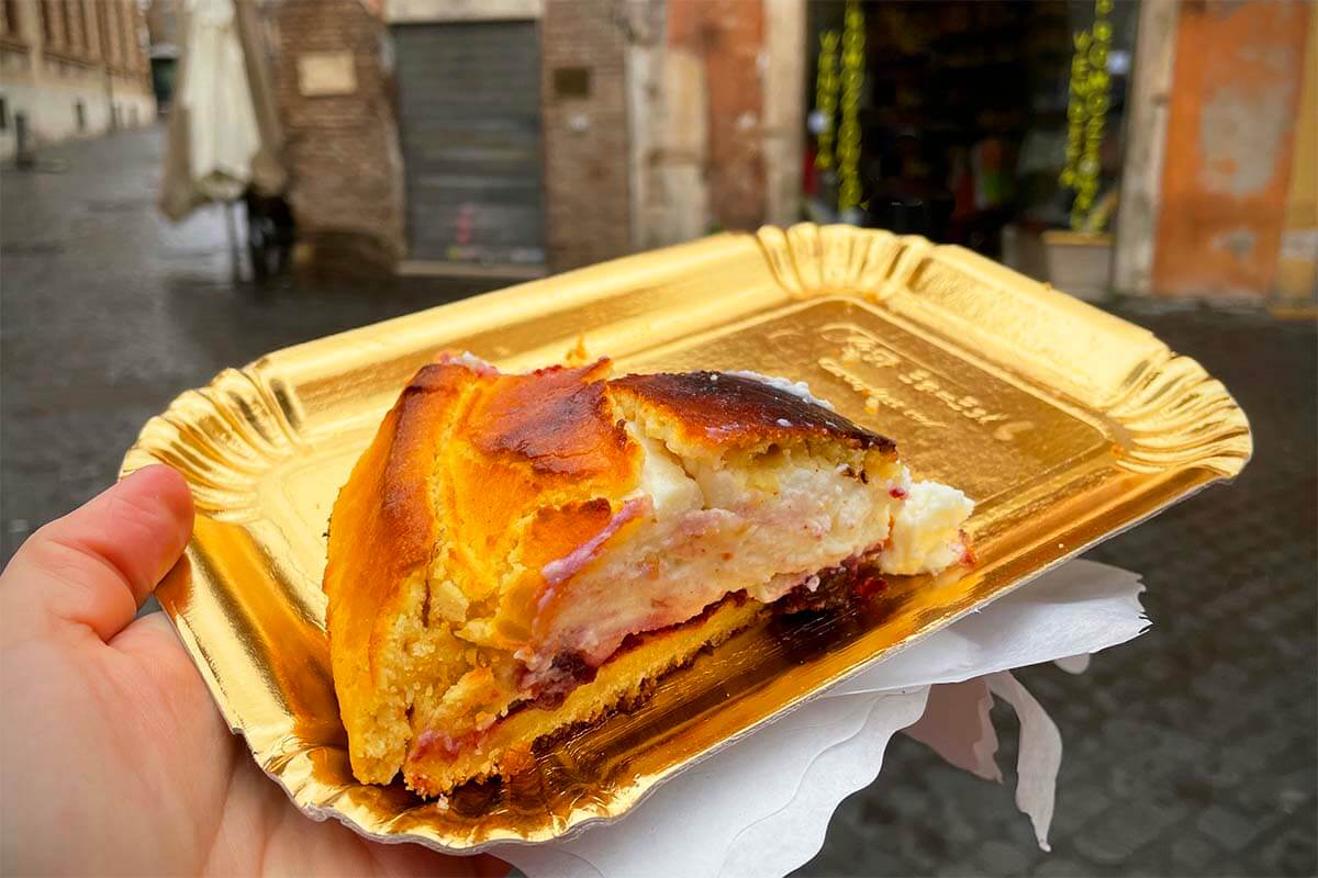 Traditional ricotta cake from a bakery in the Jewish neighborhood in Rome