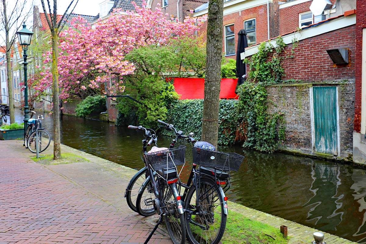 Voldersgracht canal in Delft Holland