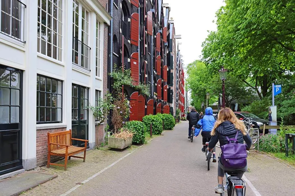 Biking in the quiet neighborhoods of Amsterdam
