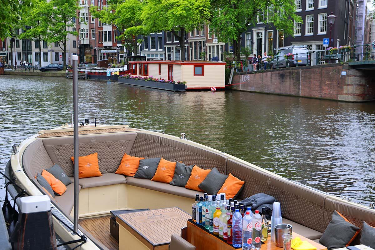 Amsterdam canal cruise open boat with drinks