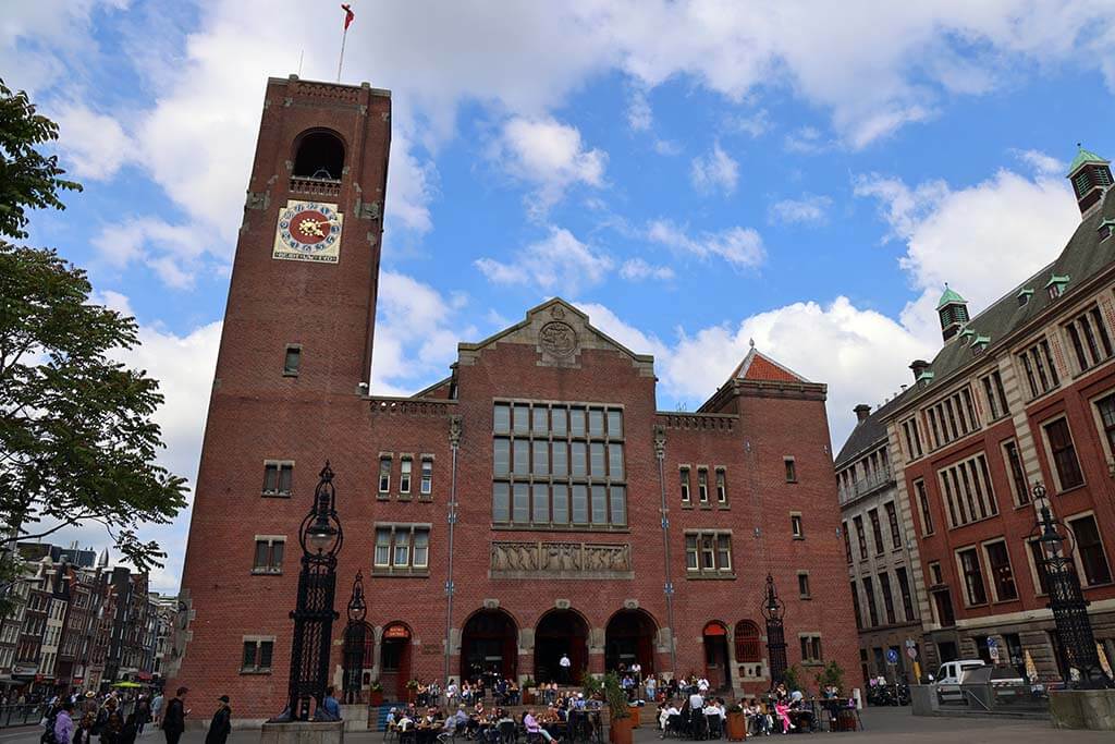Amsterdam historic stock exchange Beurs van Berlage on Damrak.