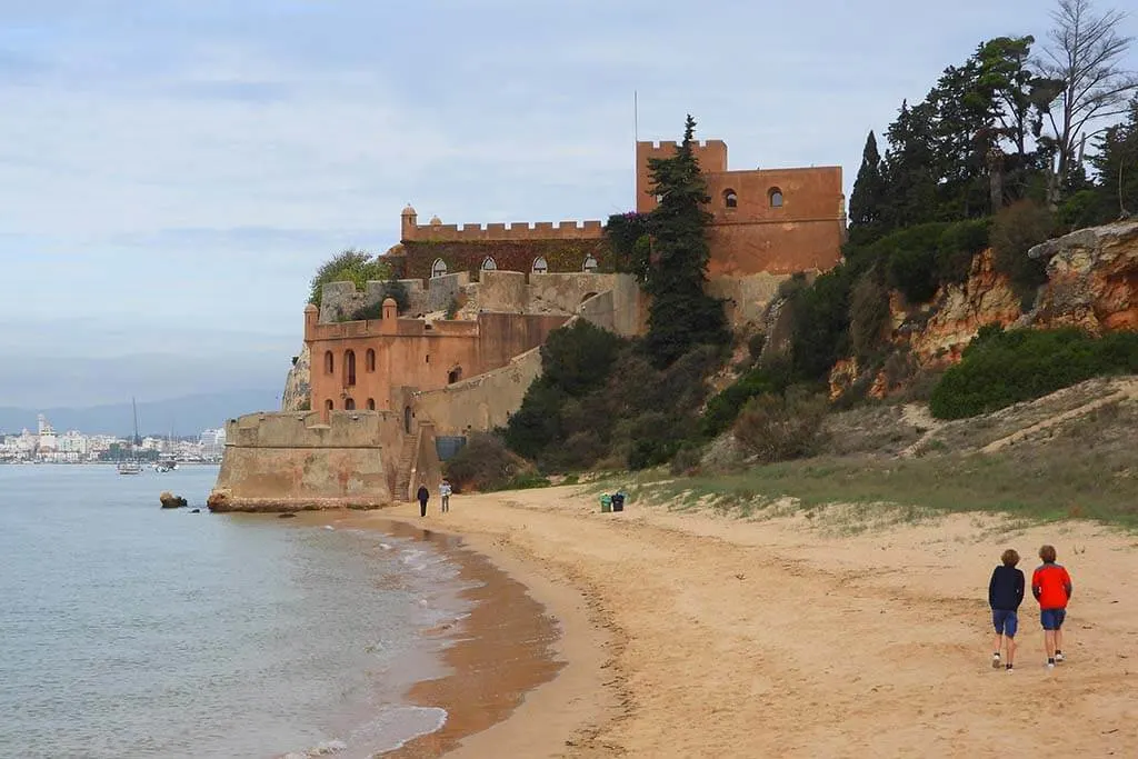 Ferragudo beach and castle in Algarve in November