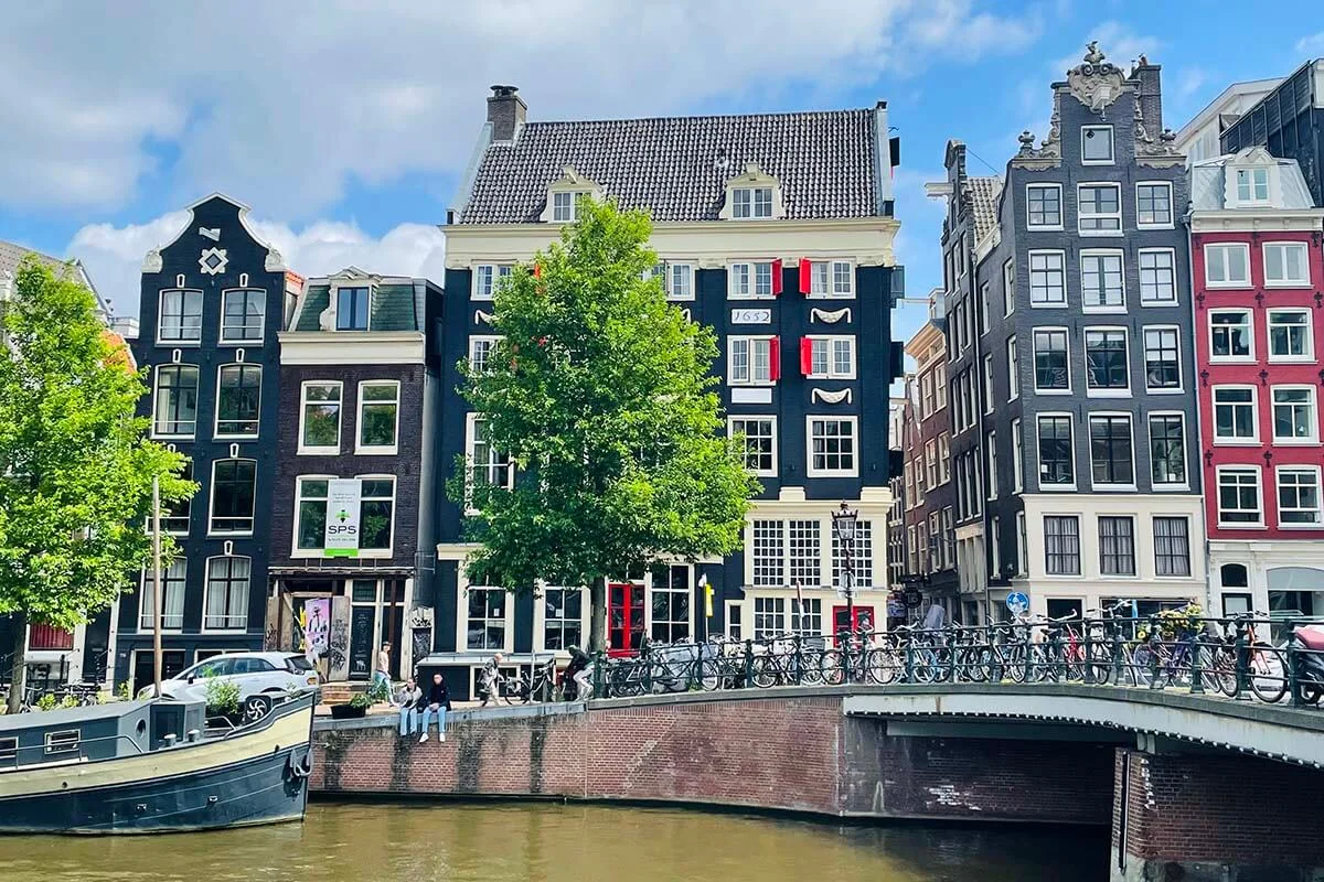 Traditional buildings on Singel Canal in Amsterdam