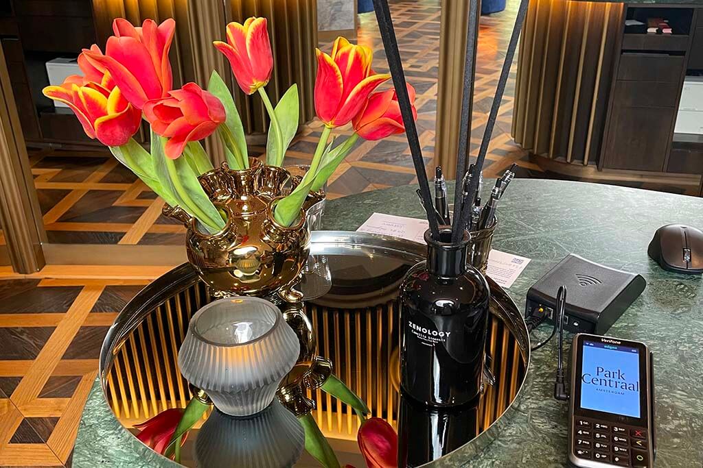 Tulips at the reception of Park Centraal Hotel Amsterdam in June