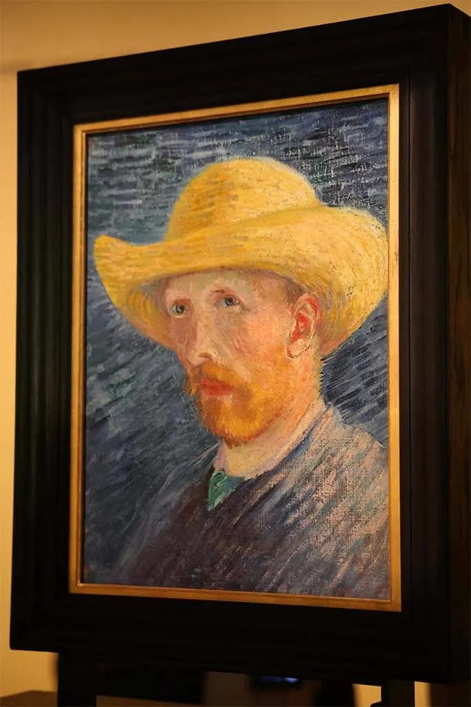 Van Gogh self portrait with a straw hat at Van Gogh Museum in Amsterdam