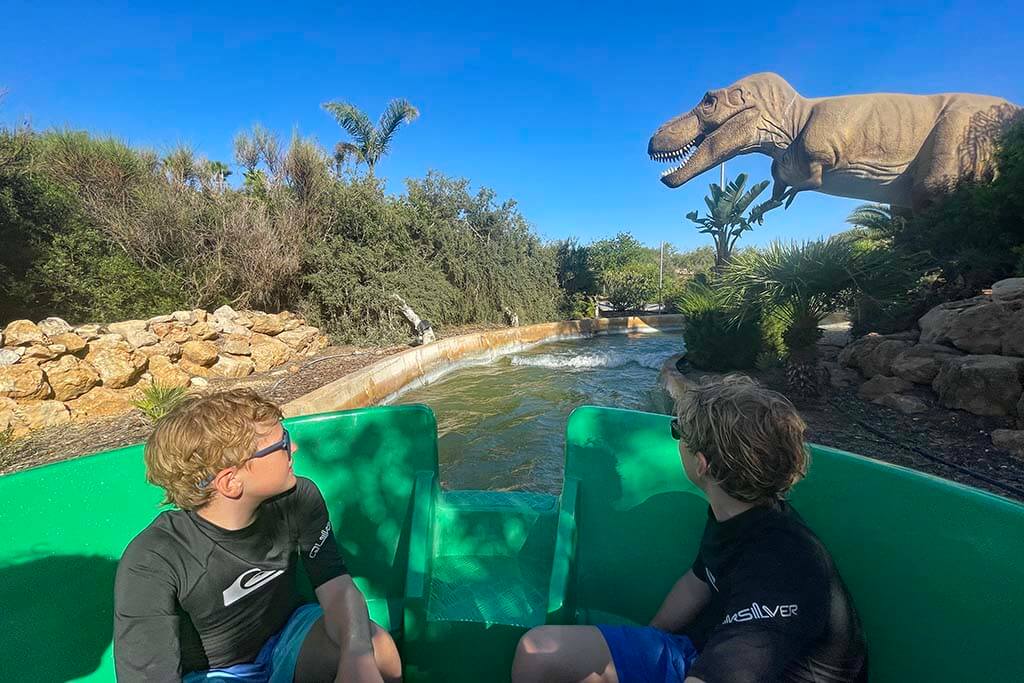 Dinosaur at the Jurassic River water attraction at Zoomarine Algarve Portugal