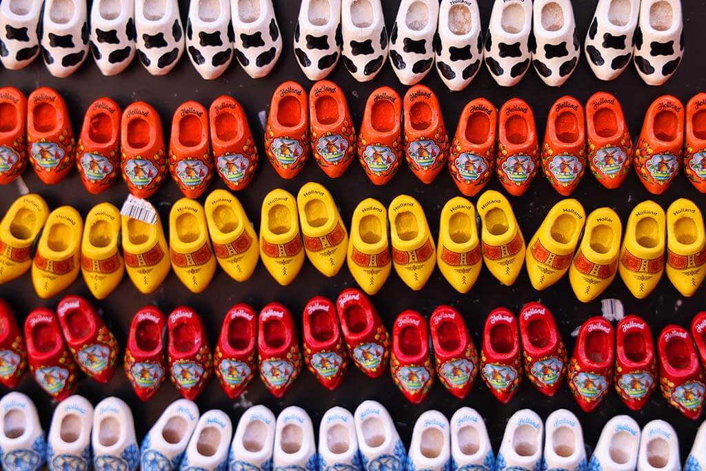 Dutch souvenirs - wooden shoe magnets - for sale at Albert Cuyp Market in Amsterdam
