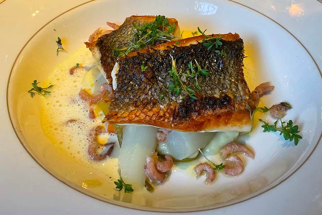 Gourmet fish dish at a restaurant in Amsterdam