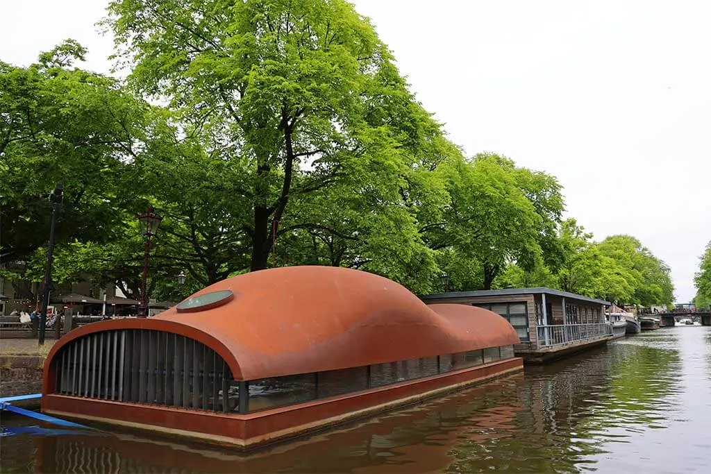 Modern houseboats in Amsterdam.