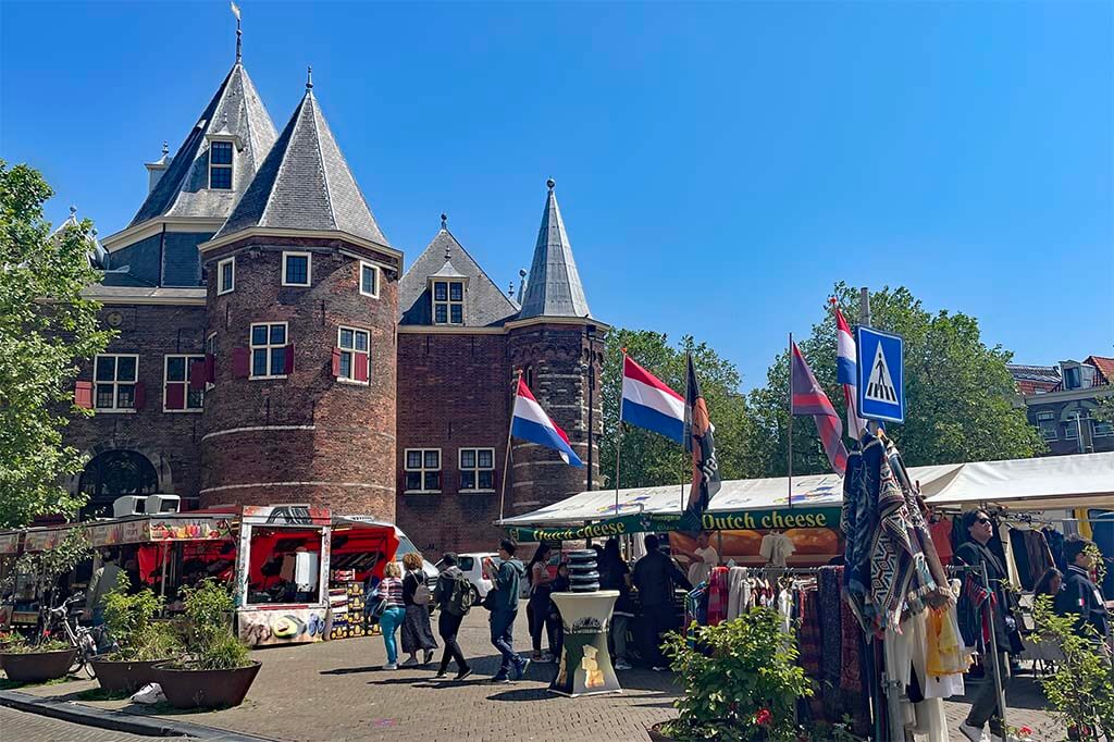 Nieuwmarkt market and historic De Waag building in Amsterdam
