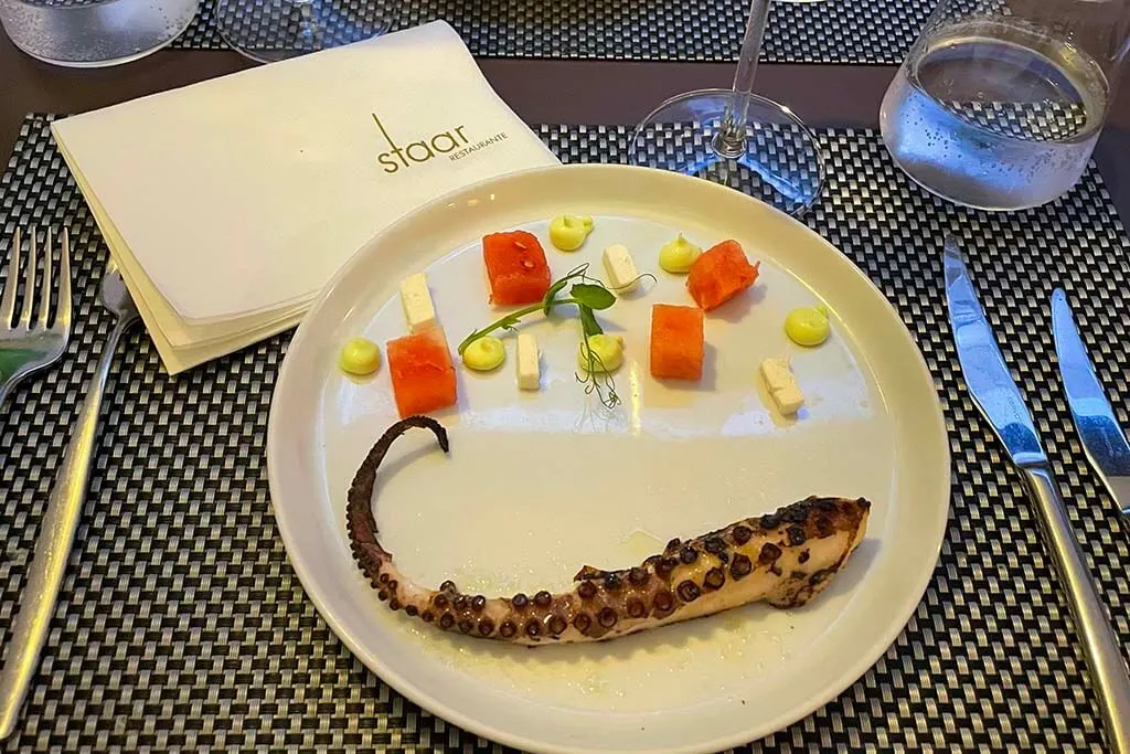 Grilled octopus starter at Staar Restaurante in Albufeira Portugal
