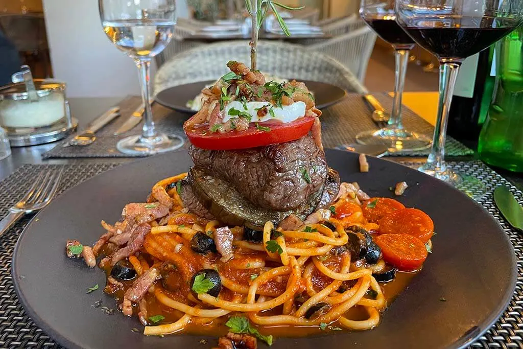Meat dish called Torre di Pisa at a restaurant Italian Republic in Albufeira