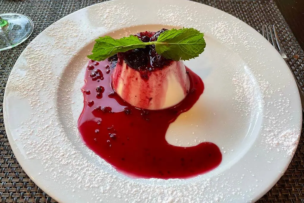 Panna cotta dessert at Italian Republic restaurant in Albufeira