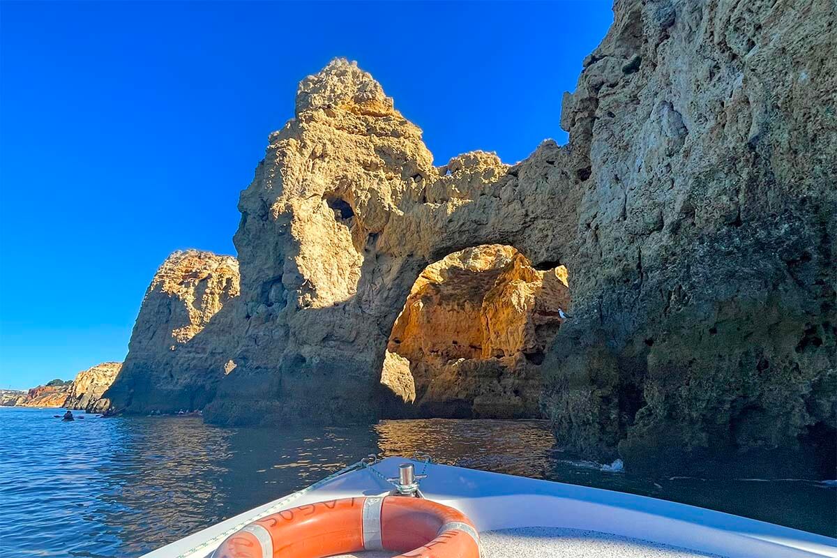 Ponta da Piedade cliffs and sea caves view from a boat tour
