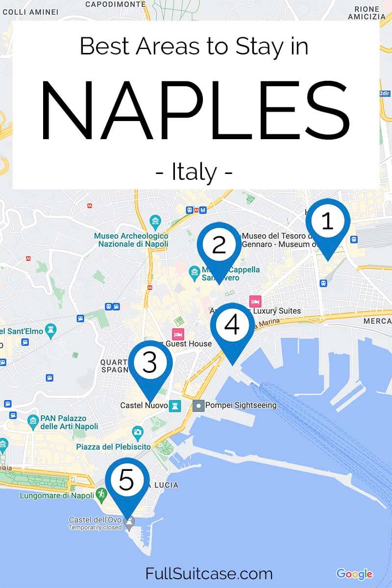 Map of the best neighborhoods to stay in Naples Italy