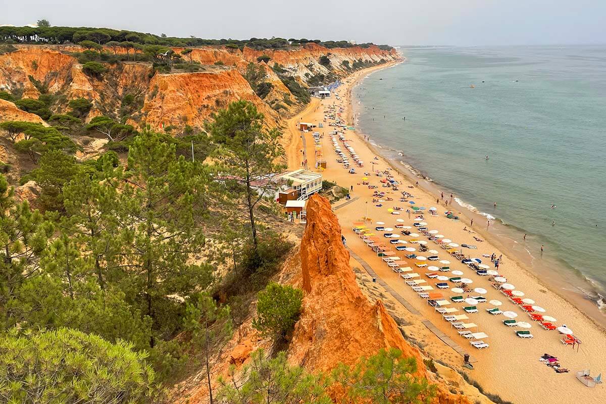 Steep cliffs of Falesia Beach in Algarve Portugal