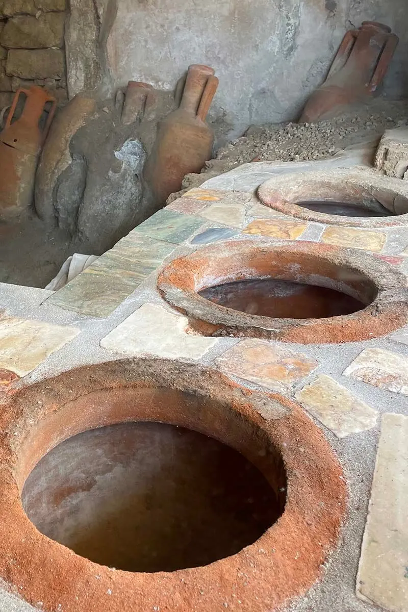 Ancient Roman restaurant kitchen in Pompeii Italy