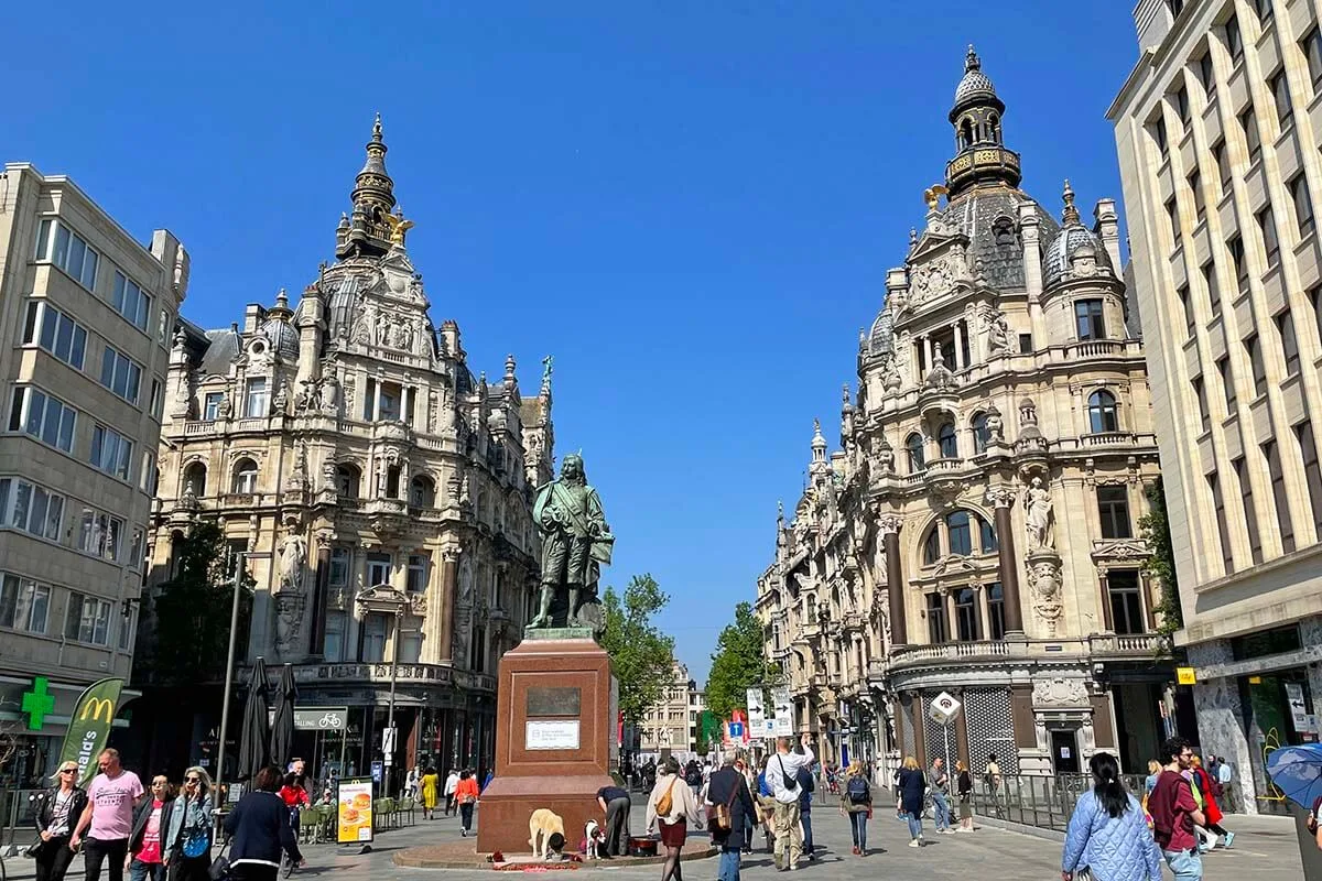 Antwerp city center at Operaplein and Leysstraat shopping street